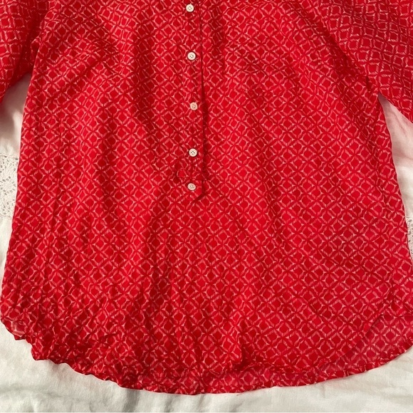 Jcrew SMALL Red Print popover blouse Silk Cotton Blend lightweight - Picture 4 of 7